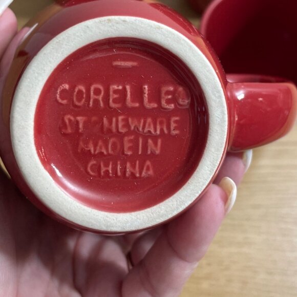 Corelle Coordinates Corning Stoneware Crimson Red Coffee Mugs 12 oz Set of 4 New - Picture 5 of 7